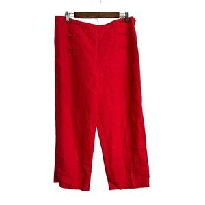 Larry Levine Womens Red Asian Inspired Linen Blend High Rise Crop Wide Pants 14